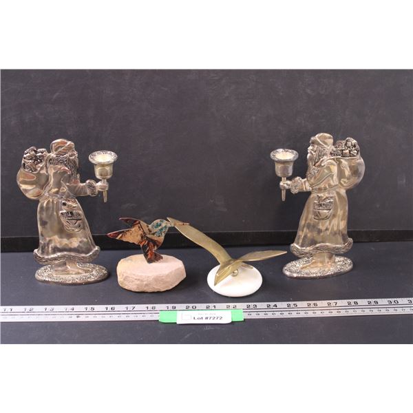 (2) Saint Nick Candle Holders, Hummingbird, Sea Bird Figurine