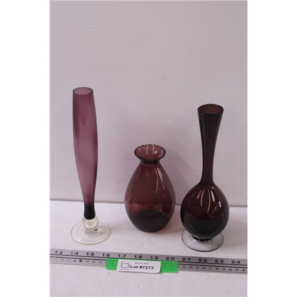 (3) Mauve Glass Vases