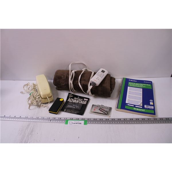 Landline Telephone, Heating Pad (As Is), Receipt Book, Misc.