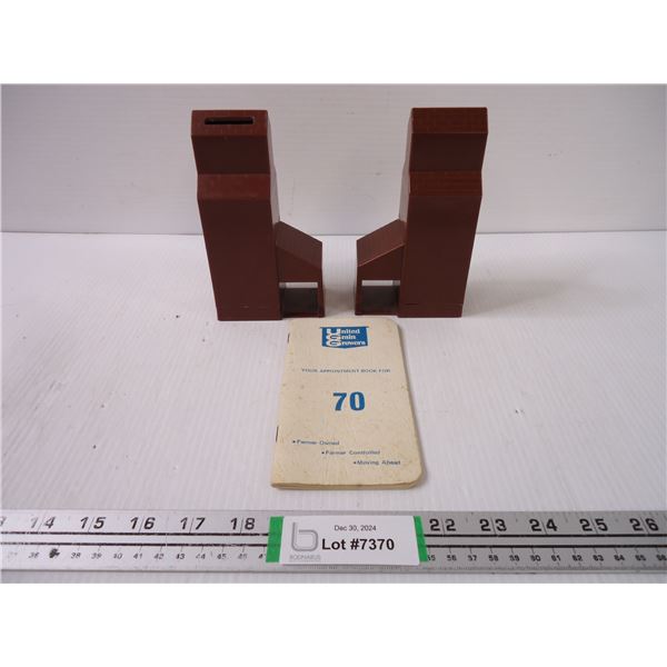 (2) Plastic Grain Elevator Coin Banks and 1970 UGG Appointment Book