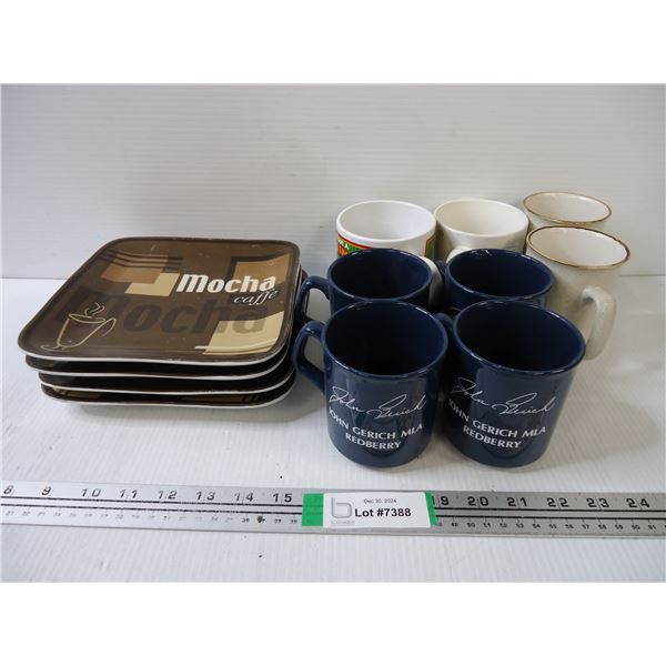 (8) Assorted Coffee Mugs and (4) Salad Plates