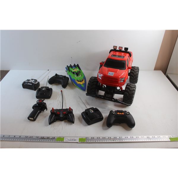 R/C Truck and Boat with Controllers - As Is
