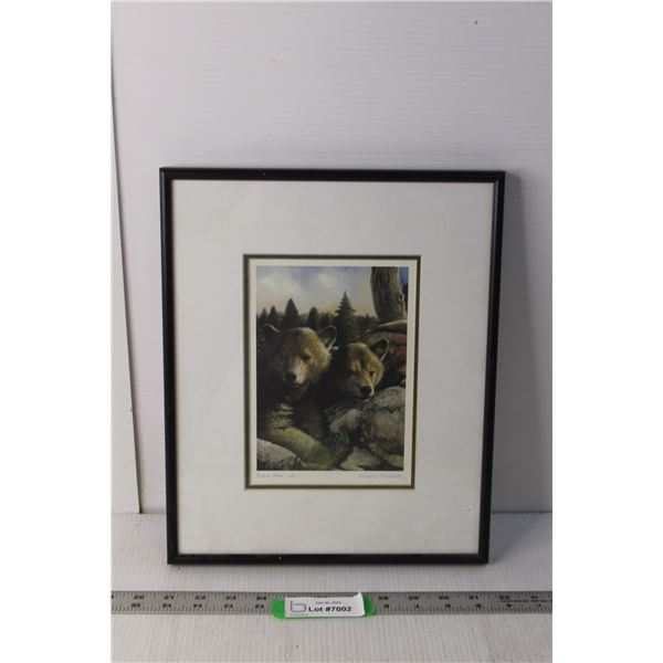 Framed 'Brown Bear Cubs' Drawing by Amneris Fernandez 13.5" x 11"
