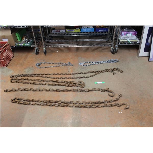 (6) Chains- Biggest @ 110", 132", 56", 84", Some with Hooks