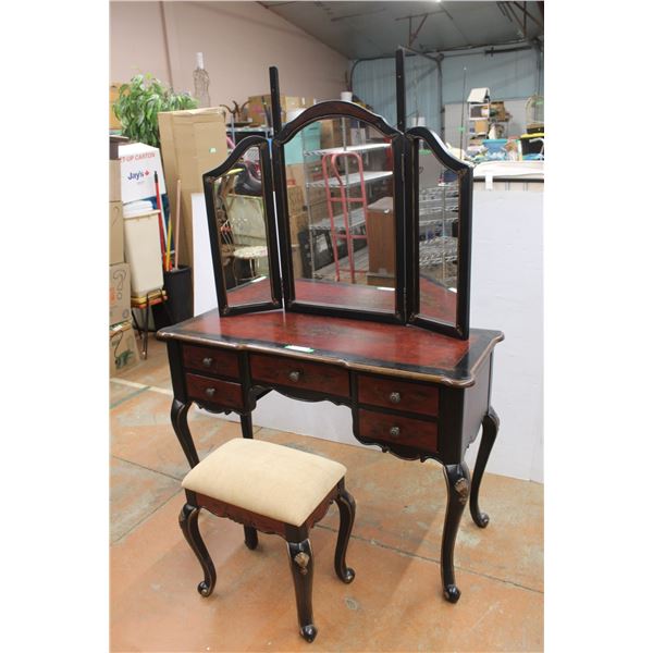 * Powell Vanity w/Tri-Fold Mirror & Stool Set - Has Hardware for Mirror - 46" x 18" x 31.5"