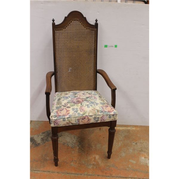 * Wood & Rattan Arm Dining Chair - Some Wear - 45" Back Height & 19" Seat Height