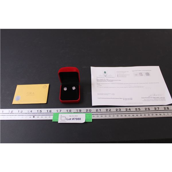 ^ Moissanite 4 ct. GRA Certified Round Brilliant Cut VVS D Color Set in Sterling Silver Earrings