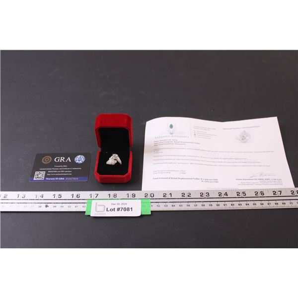 ^ Moissanite 2 ct. GRA Certified Round Brilliant Cut VVS D Color w/Two Bezel Set Marquise Shaped w/ 