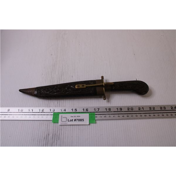 Vintage Wood & Brass Knife & Scabbard Set (Missing Brass Tip)