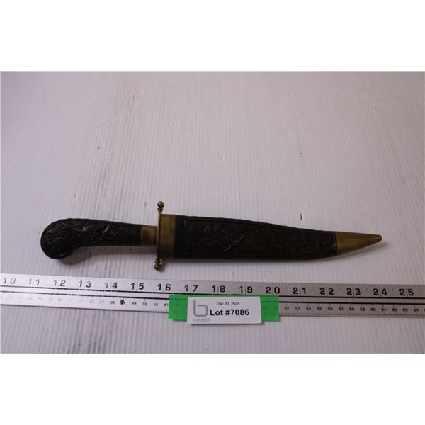 Vintage Wood & Brass Knife & Scabbard Set