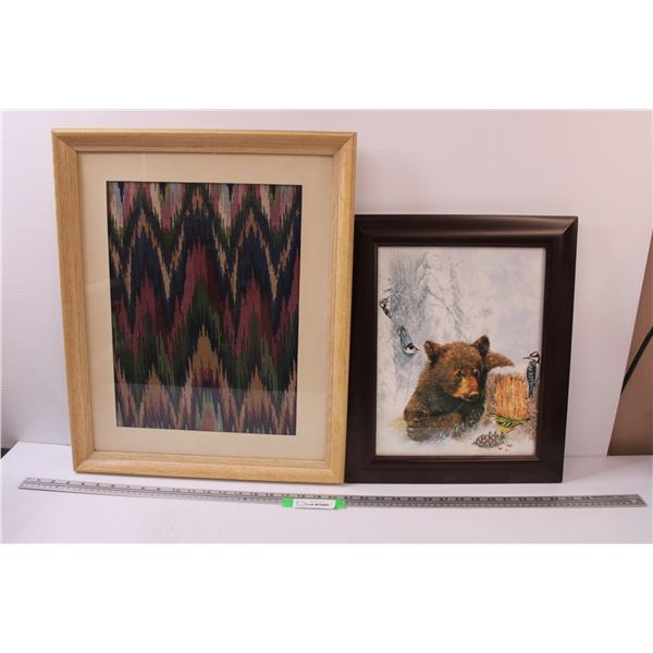 (2) Pictures: Bear with Birds ( 14" x 17") & Southwestern Pattern Material (18" x 22")