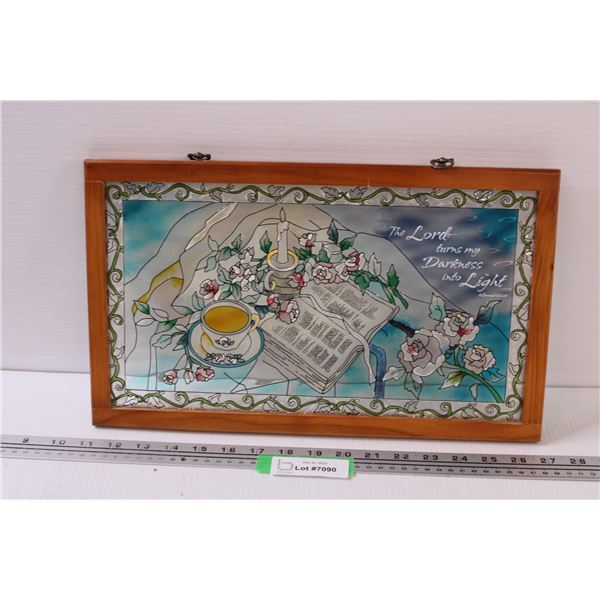 Religious Stained Glass Art in Wood Frame - 16" x 10"