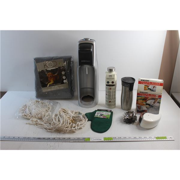 Dog Car Hammock, Hanging Planters, Water Carbonator - As Is, Steel Bottles and Rolling Slicer