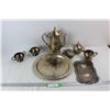 Image 1 : Lot Of (8) Plated Tea Set, (2) Cream And Sugar Sets, Large Serving Plate, Teapot, Misc.