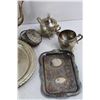 Image 5 : Lot Of (8) Plated Tea Set, (2) Cream And Sugar Sets, Large Serving Plate, Teapot, Misc.