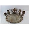 Image 2 : Lot Of (6) Plated Dishes, Serving Platter, Cream & Sugar Set, (2) Goblets