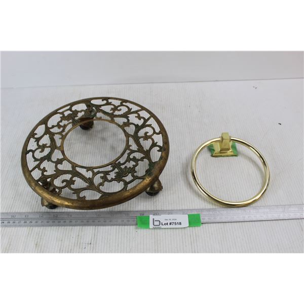 Vintage Brass Plant Pot Wheeled Cart, Bathroom Towel Holder