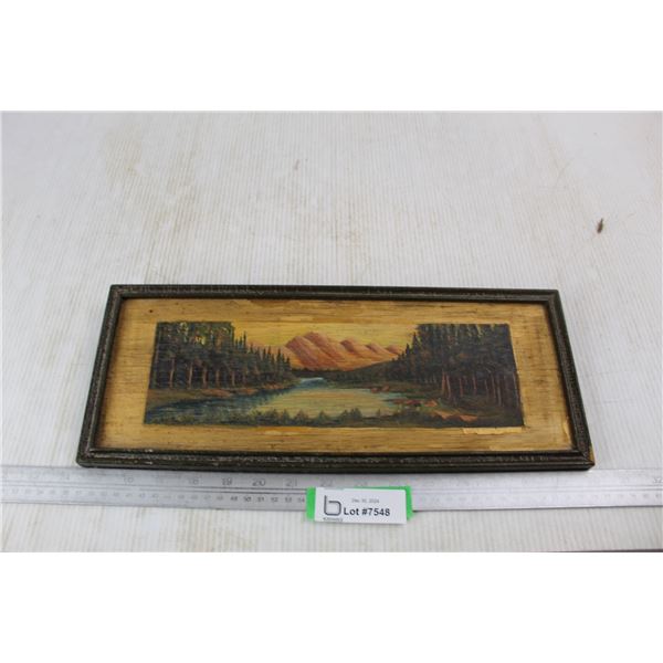 Vintage Painted Wood Framed Picture- 15.5'' x 6.5''