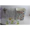 Image 2 : Plastic Pitcher, Cups, Vase, Brass Cross, Garbage Can, Glass Tray and Quote Decor