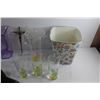Image 5 : Plastic Pitcher, Cups, Vase, Brass Cross, Garbage Can, Glass Tray and Quote Decor
