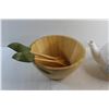 Image 4 : Wooden Salad Bowl with Salad Utensils and Ceramic Tea Pot Style Planter