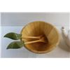 Image 5 : Wooden Salad Bowl with Salad Utensils and Ceramic Tea Pot Style Planter