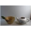 Image 6 : Wooden Salad Bowl with Salad Utensils and Ceramic Tea Pot Style Planter