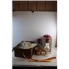 Image 1 : Snow Scoop, Wicker Basket, Ladies Hat, Christmas Decor, Planter and Desk Lamp - As Is