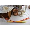 Image 3 : Snow Scoop, Wicker Basket, Ladies Hat, Christmas Decor, Planter and Desk Lamp - As Is