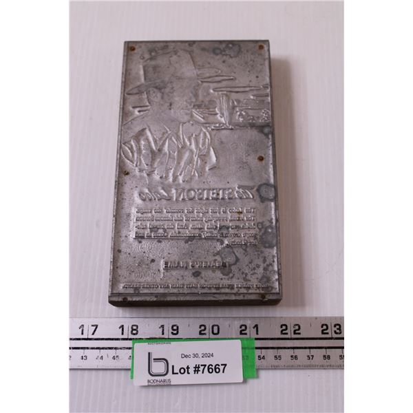 Stetson Printing Letterpress Block - 4" x 7.5"