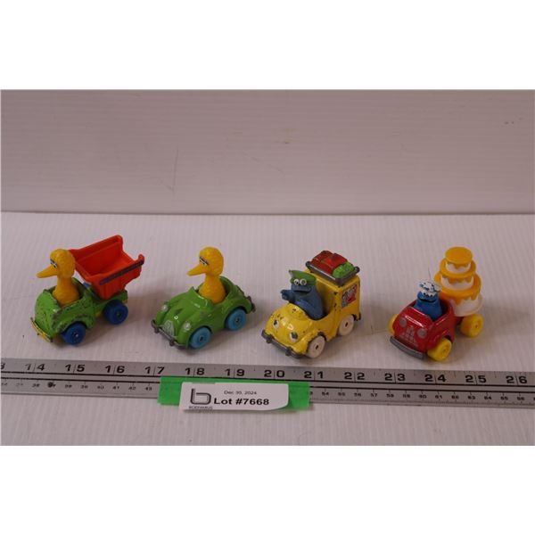 (4) Sesame Street Die Cast Cars: Big Bird & Cookie Monster