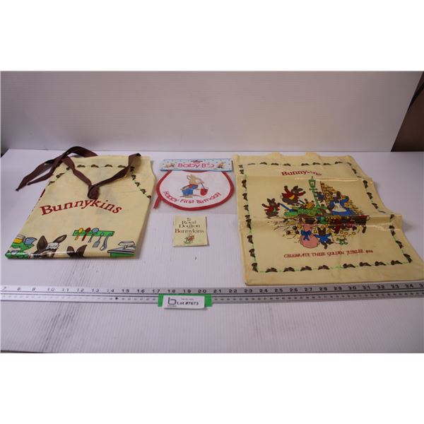 (2) Royal Doulton Bunnykins Apron & Bag, Happy First Birthday Bib