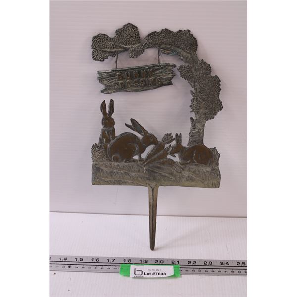Bunny Crossing Metal Garden Sign - 14" x 8"