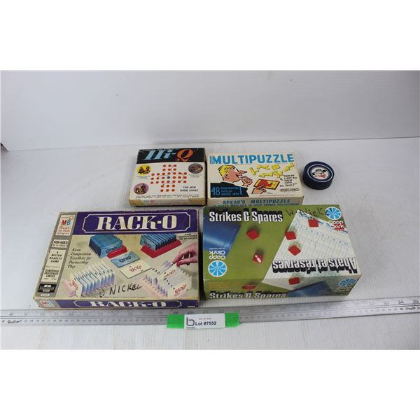 (5) Board Games- Rack-O, Hi- Q, Strikes & Spares, Misc.- All As Is