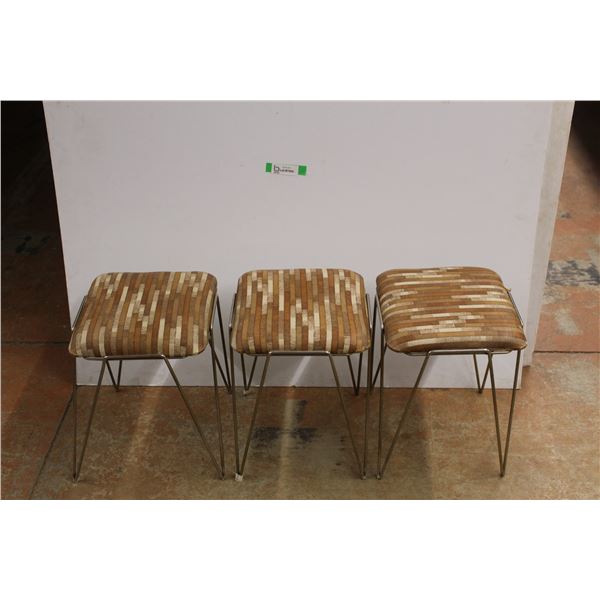 *(3) Vintage Stools- All Cushions Are Loose, Missing (10) Rubber Leg Pads, All 16.5'' Tall
