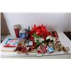 Image 1 : Lot Of Christmas  Decorations, Tree Garland, Artificial Flowers, Tree Ornaments, Misc.