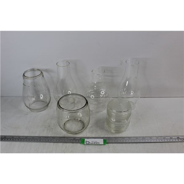 Lot Of (6) Vintage Kerosene Lamp Chimneys/ Lamp Globes- Tallest Is 9'' Tall