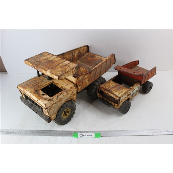 (2) Vintage Tonka Diecast Dump Trucks- Very Rusty, Damaged