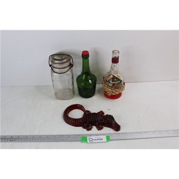 Plastic Resin Alligator, Vintage Queen Widemouth 1 Quart Snap- Lid Canning Jar, Misc.