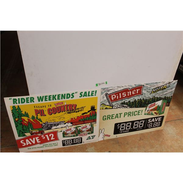 (2) Pilsner Beer Double Sided Cardboard Advertisements- Largest Is 30'' x 24''