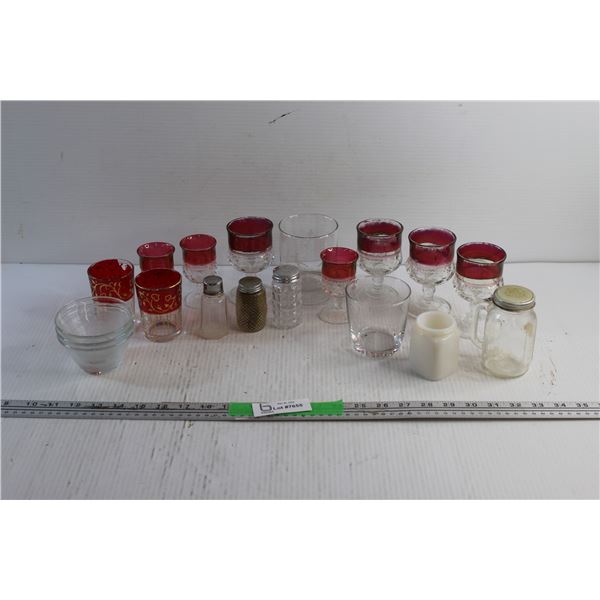 Glass Goblets, Cups and Salt & Pepper Shakers