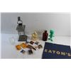 Image 7 : Vintage Matches, Eaton's Bags, Vintage Lantern Candle Holder, Pinocchio Figure and Misc.