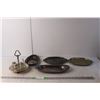 Image 1 : (4) Vintage Metal Trays & Metal Spice Holder with Jars