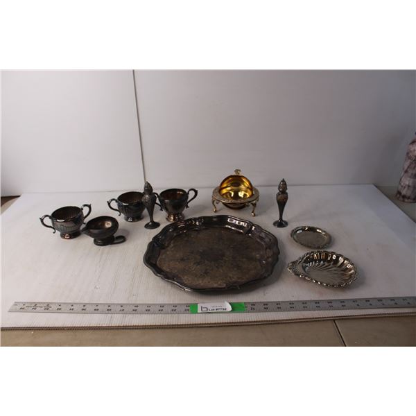 Lot of Metal Items- Trays, Tea Set, Misc.