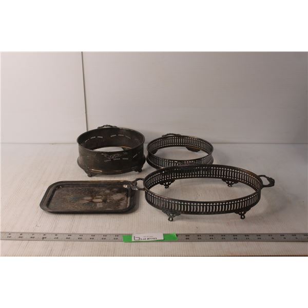 (4) Vintage Metal Items-Tray, Pot Holders
