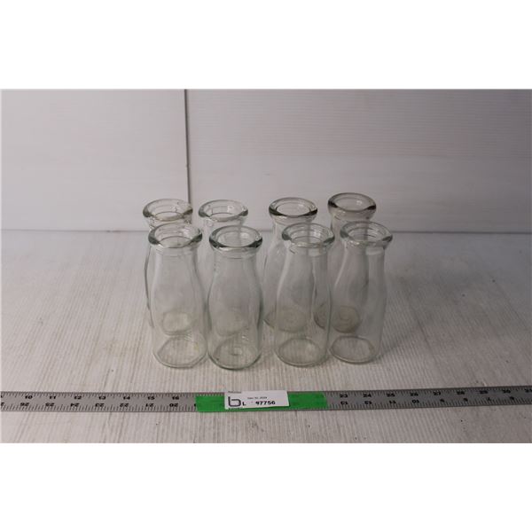 (8) Glass Milk Bottles 6" Tall