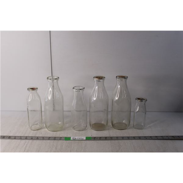 (6) Glass Milk Bottles Up to 10" Inches Tall