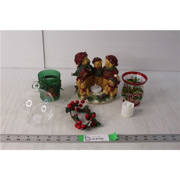 Christmas Lot- Candle Holders, Artificial Candles, Misc.