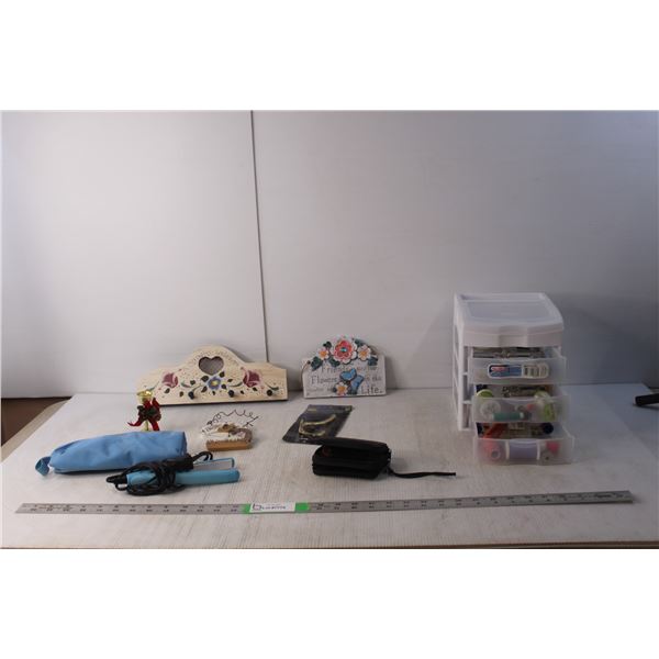 Leather Wallet, Small Hair Straightener, Thread, Misc.