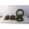 Christmas Lot- (2) Wreaths, (2) Candle Holders